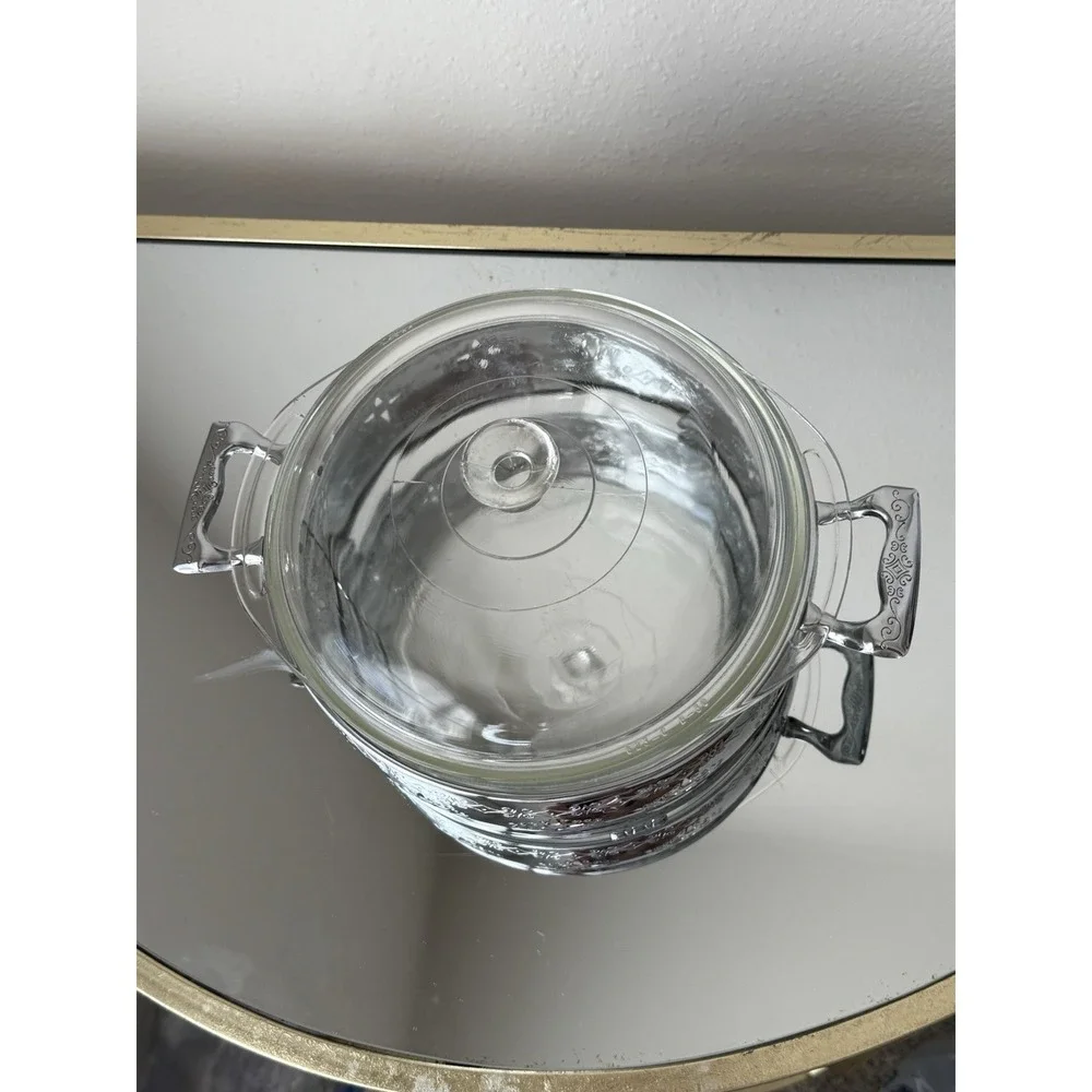 Vintage 1955 Pyrex Serving Casserole Bowl Dish With‎ Glass Lid & Metal Stand